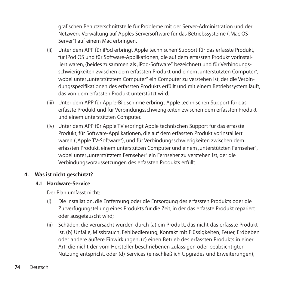 Apple AppleCare Protection Plan for Apple Display User Manual | Page 74 / 112