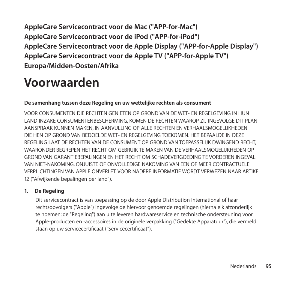 Voorwaarden | Apple AppleCare Protection Plan for Apple Display User Manual | Page 95 / 112