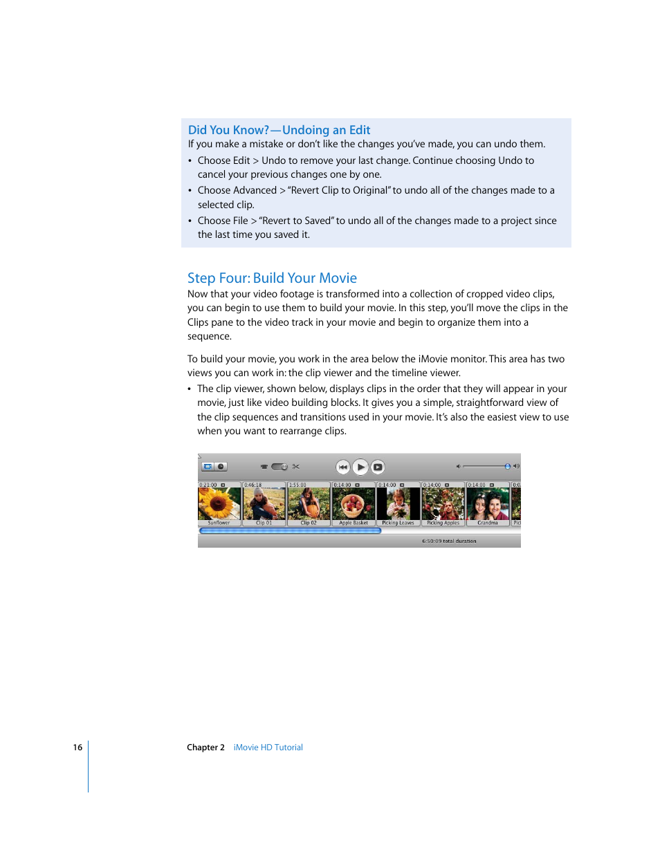 Step four: build your movie | Apple iMovie HD 6 User Manual | Page 16 / 47