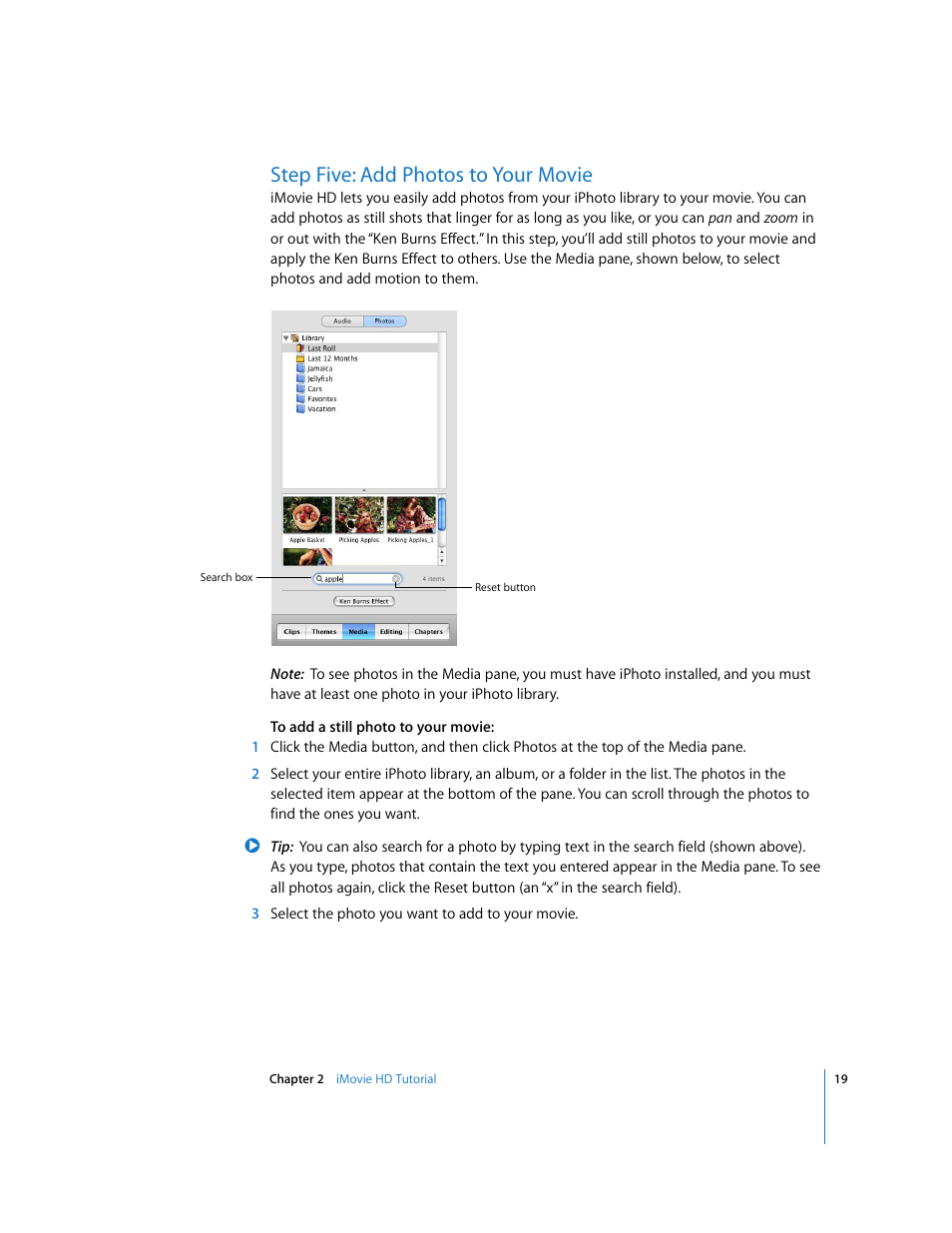 Step five: add photos to your movie | Apple iMovie HD 6 User Manual | Page 19 / 47