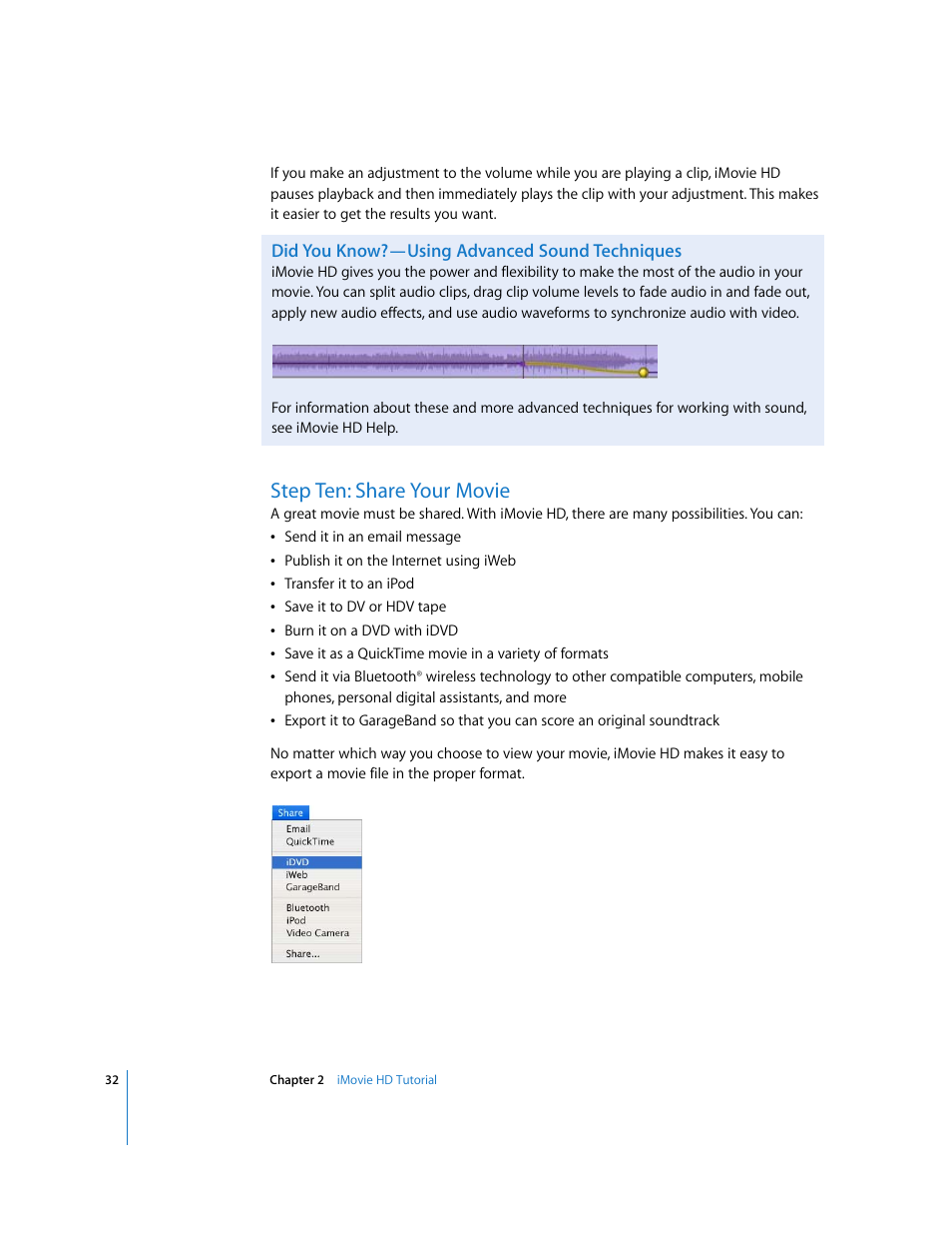 Step ten: share your movie | Apple iMovie HD 6 User Manual | Page 32 / 47