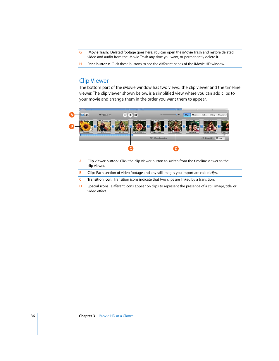 Clip viewer | Apple iMovie HD 6 User Manual | Page 36 / 47