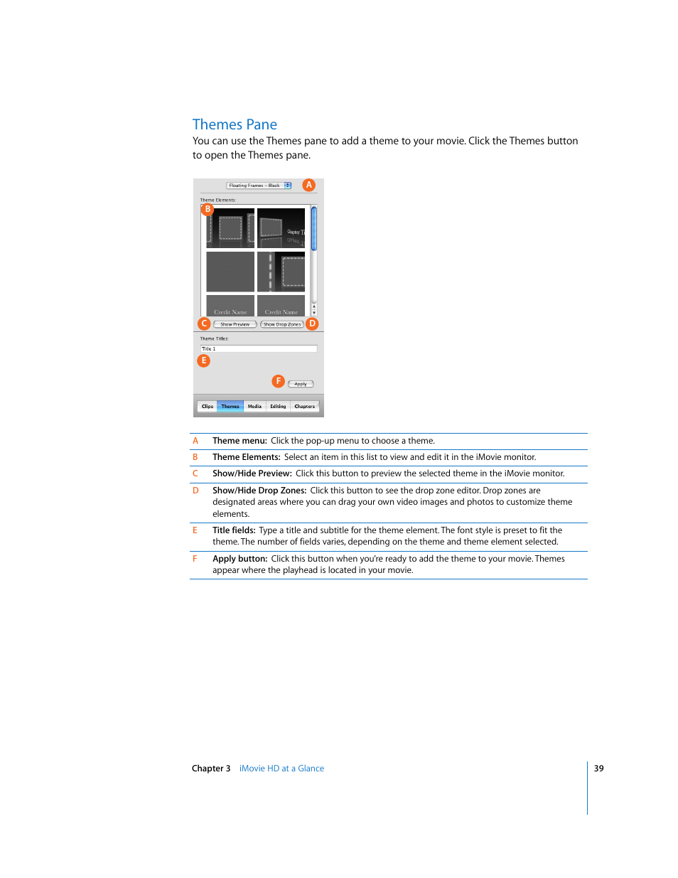 Themes pane | Apple iMovie HD 6 User Manual | Page 39 / 47