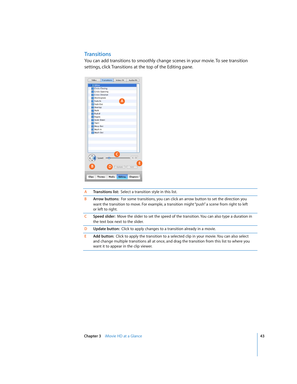 Transitions | Apple iMovie HD 6 User Manual | Page 43 / 47