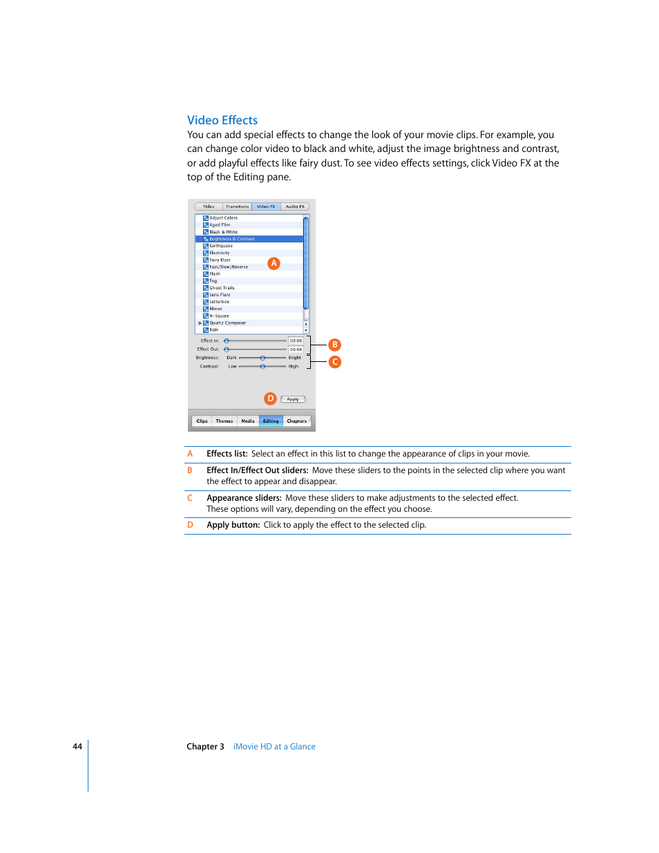 Video effects | Apple iMovie HD 6 User Manual | Page 44 / 47