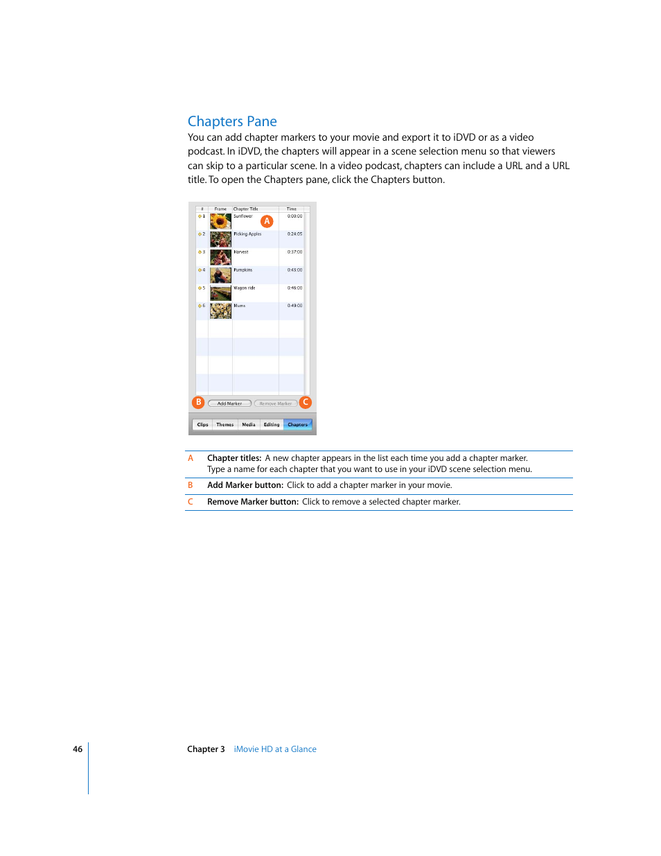 Chapters pane | Apple iMovie HD 6 User Manual | Page 46 / 47