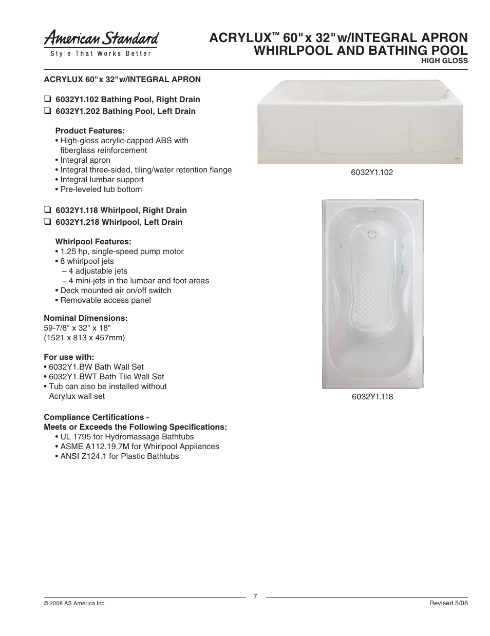 American Standard ACRYLUX 6032Y1.202 User Manual | 2 pages