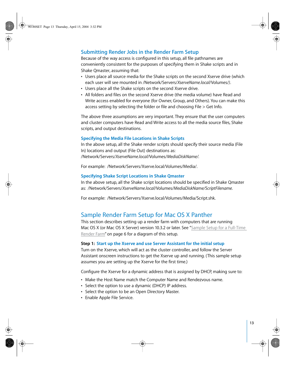 Submitting render jobs in the render farm setup, Sample render farm setup for mac os x panther | Apple Shake (Qmaster 1.2) Distributed Rendering (10.3) User Manual | Page 13 / 18