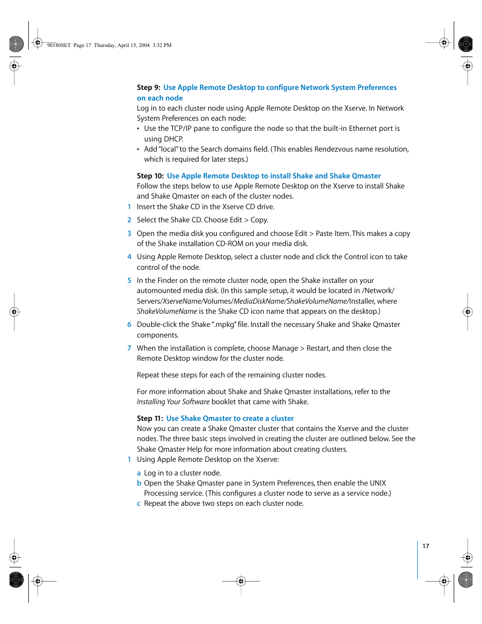 Step 11: use shake qmaster to create a cluster | Apple Shake (Qmaster 1.2) Distributed Rendering (10.3) User Manual | Page 17 / 18