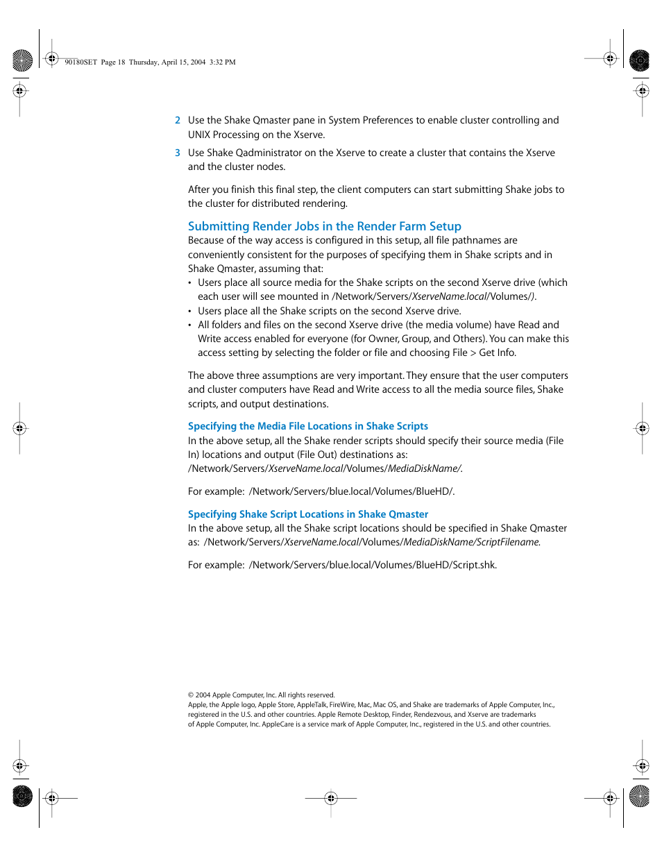 Submitting render jobs in the render farm setup | Apple Shake (Qmaster 1.2) Distributed Rendering (10.3) User Manual | Page 18 / 18