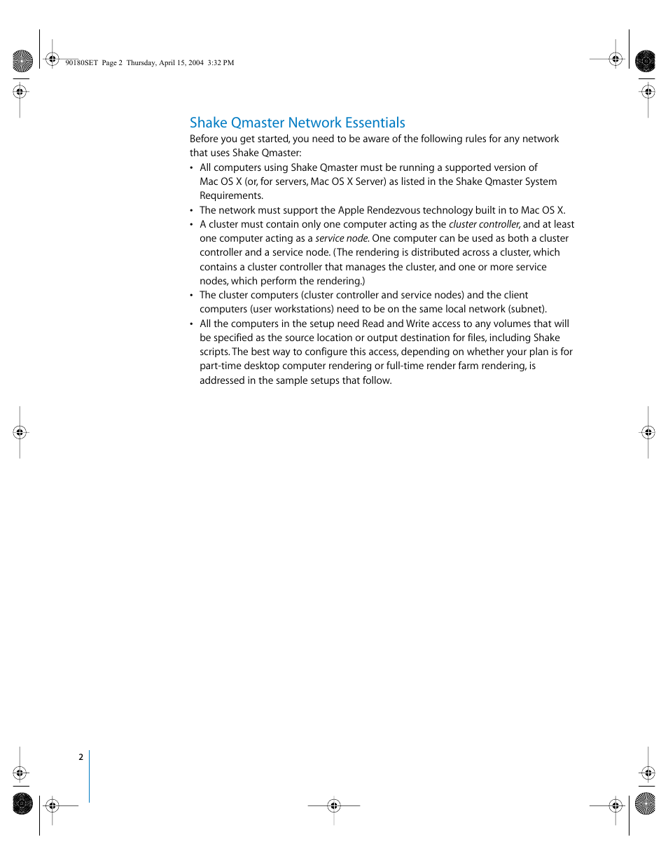 Shake qmaster network essentials | Apple Shake (Qmaster 1.2) Distributed Rendering (10.3) User Manual | Page 2 / 18