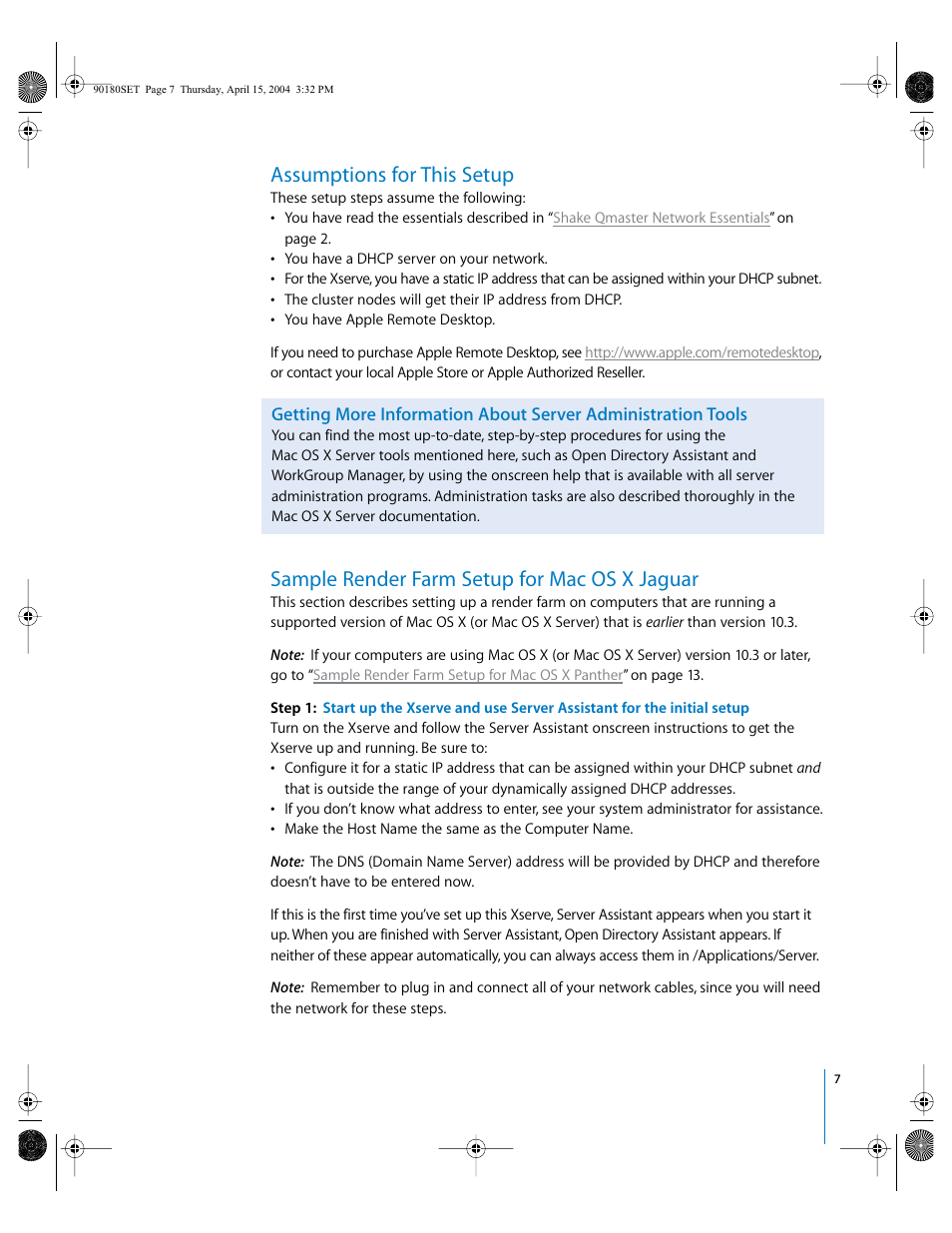 Assumptions for this setup, Sample render farm setup for mac os x jaguar | Apple Shake (Qmaster 1.2) Distributed Rendering (10.3) User Manual | Page 7 / 18