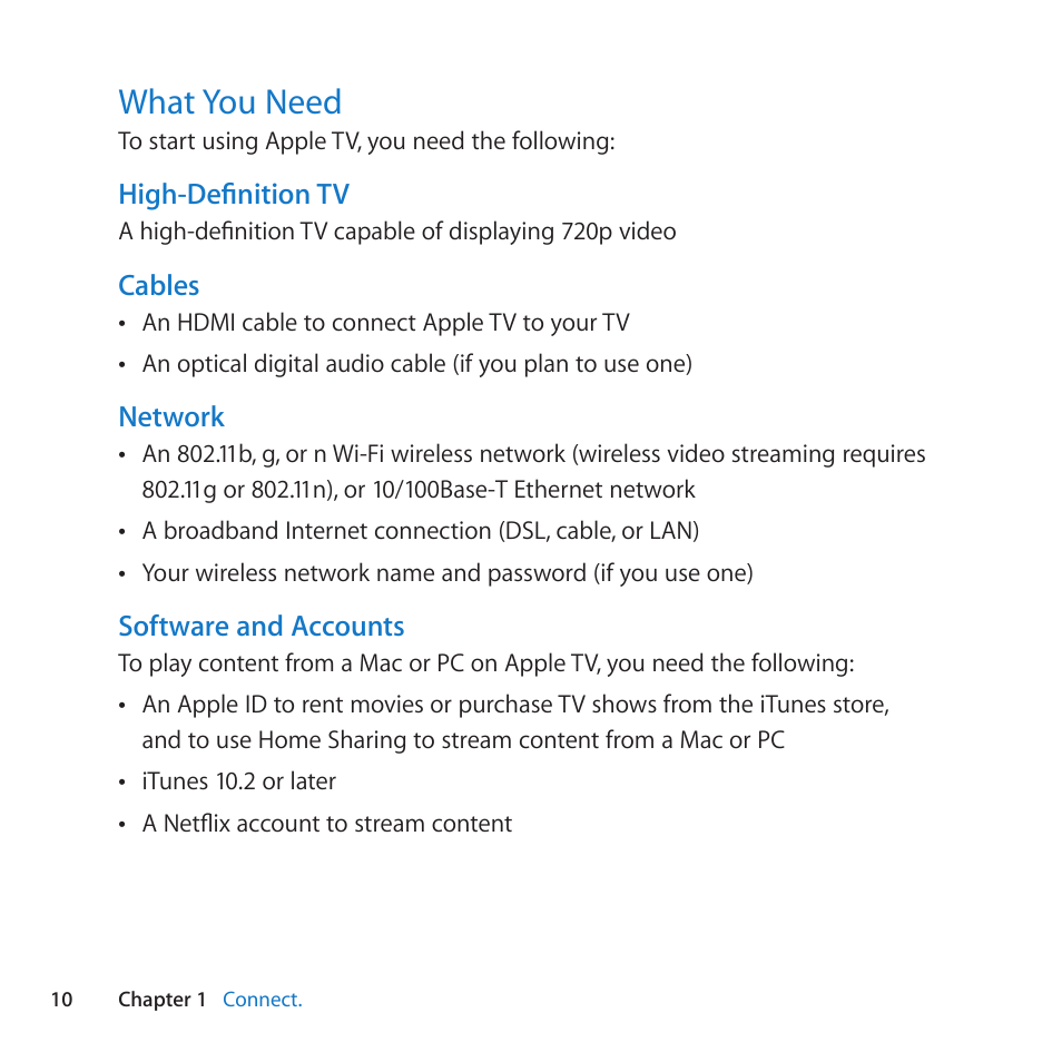 What you need, 10 what you need | Apple TV (2nd generation) User Manual | Page 10 / 36