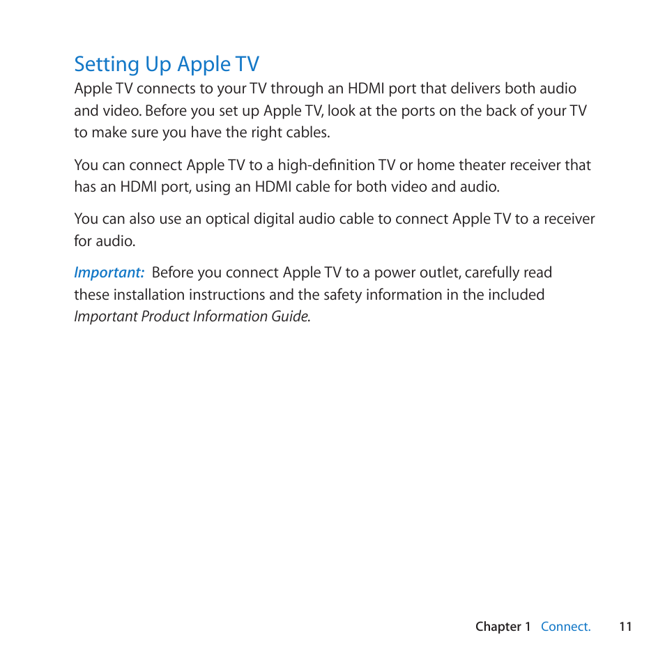 Setting up apple tv, 11 setting up apple tv | Apple TV (2nd generation) User Manual | Page 11 / 36