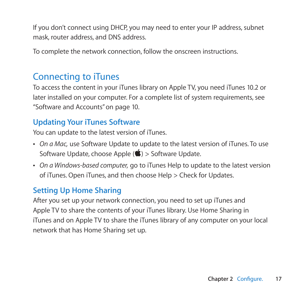 Connecting to itunes, 17 connecting to itunes | Apple TV (2nd generation) User Manual | Page 17 / 36