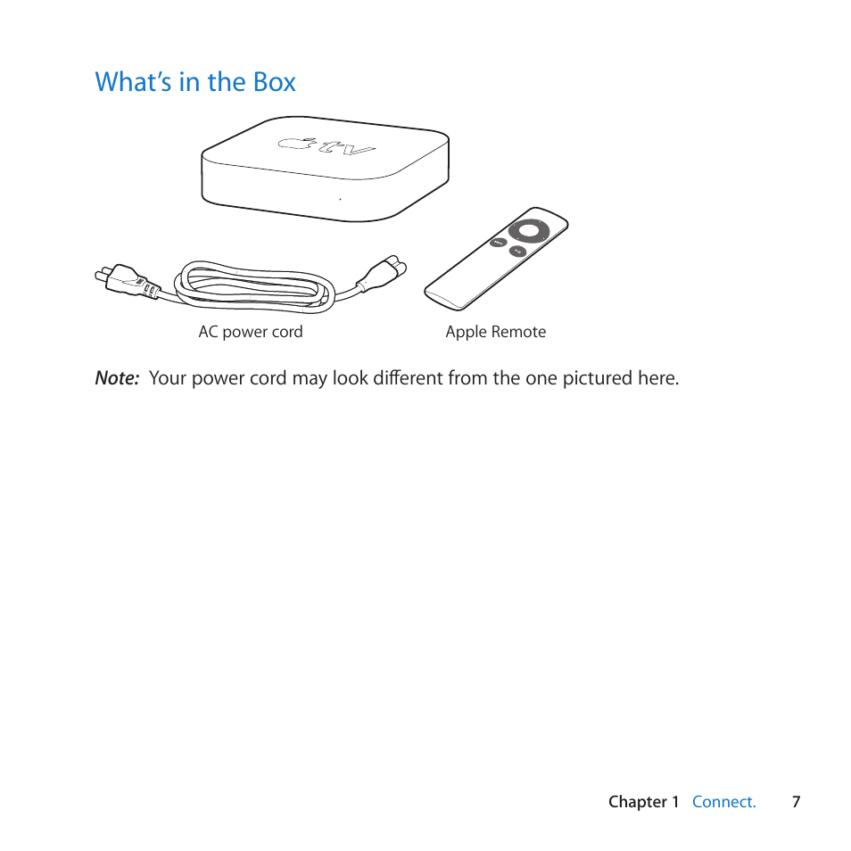 What’s in the box, 7 what’s in the box | Apple TV (2nd generation) User Manual | Page 7 / 36