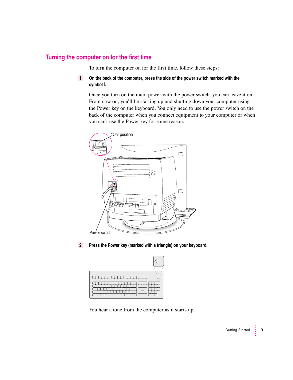 Turning the computer on for the first time | Apple Macintosh Performa 5400 Series User Manual | Page 10 / 184