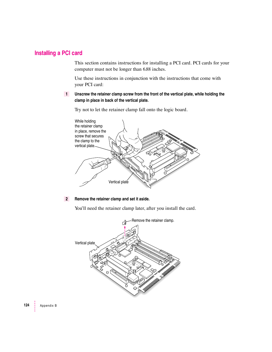 Installing a pci card | Apple Macintosh Performa 5400 Series User Manual | Page 125 / 184