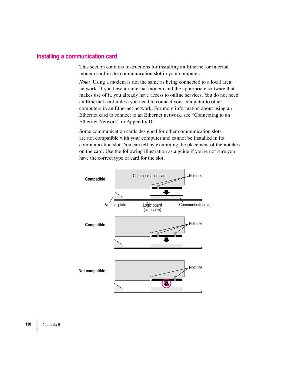 Installing a communication card | Apple Macintosh Performa 5400 Series User Manual | Page 131 / 184