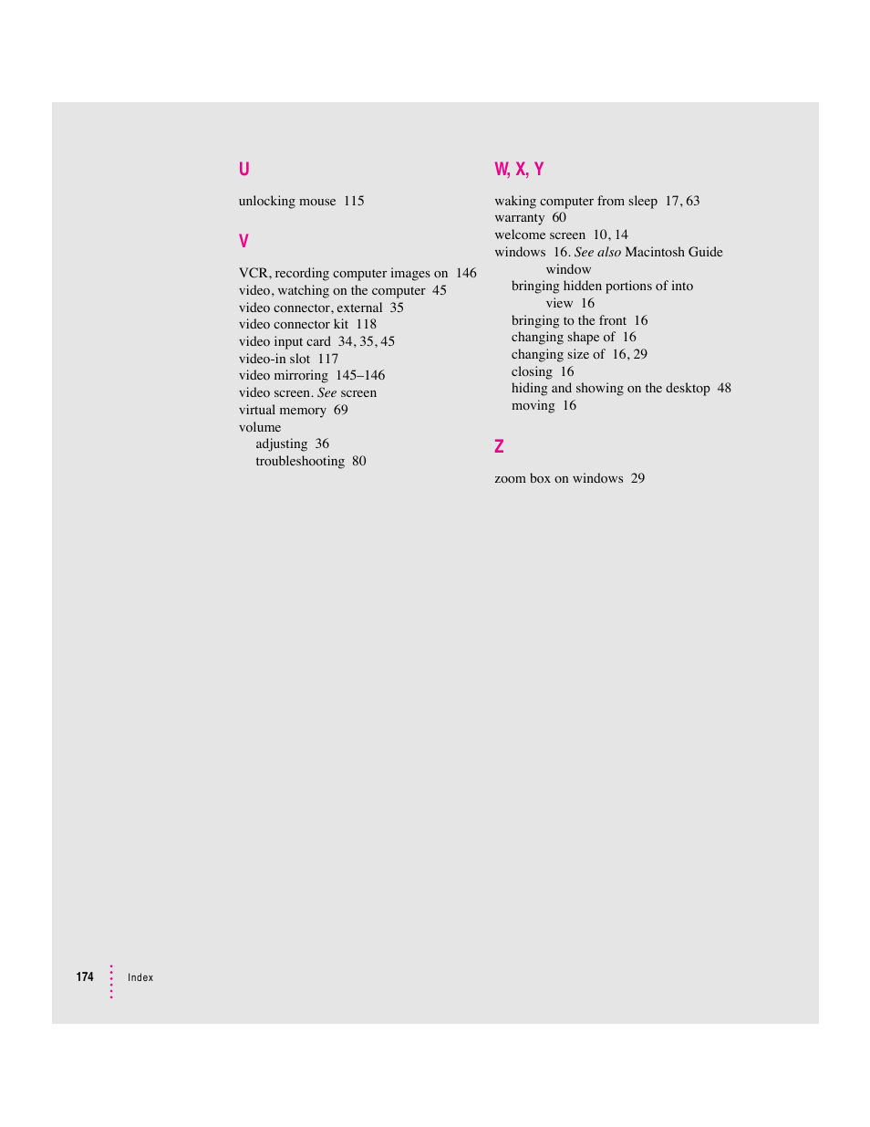 W, x, y | Apple Macintosh Performa 5400 Series User Manual | Page 175 / 184