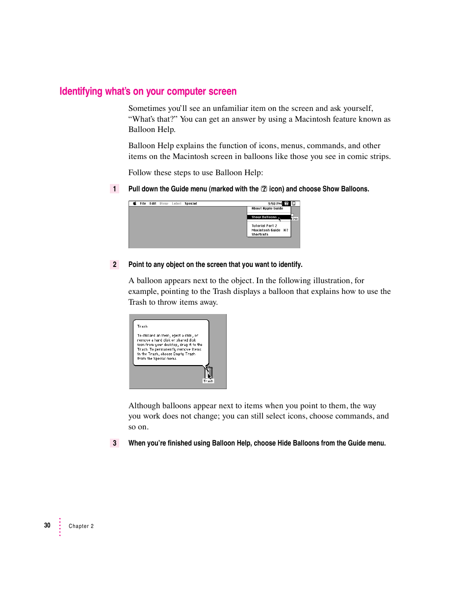 Identifying what’s on your computer screen | Apple Macintosh Performa 5400 Series User Manual | Page 31 / 184