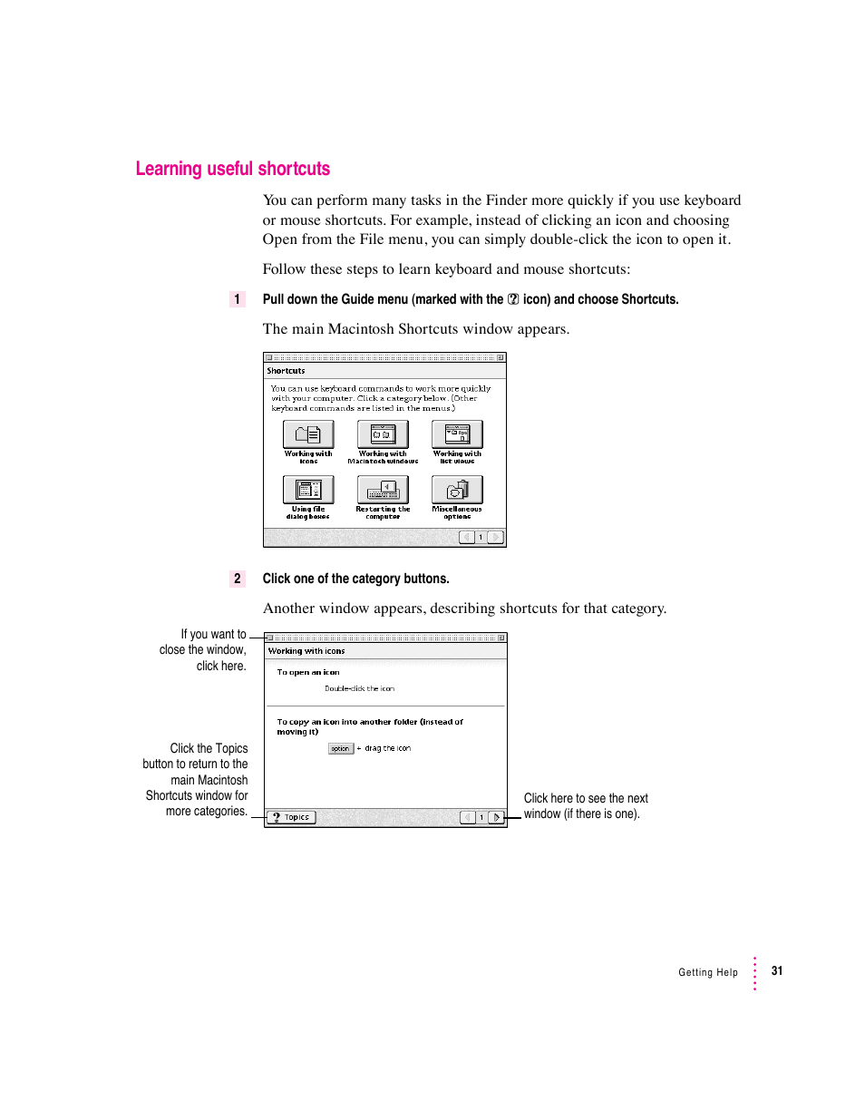 Learning useful shortcuts | Apple Macintosh Performa 5400 Series User Manual | Page 32 / 184