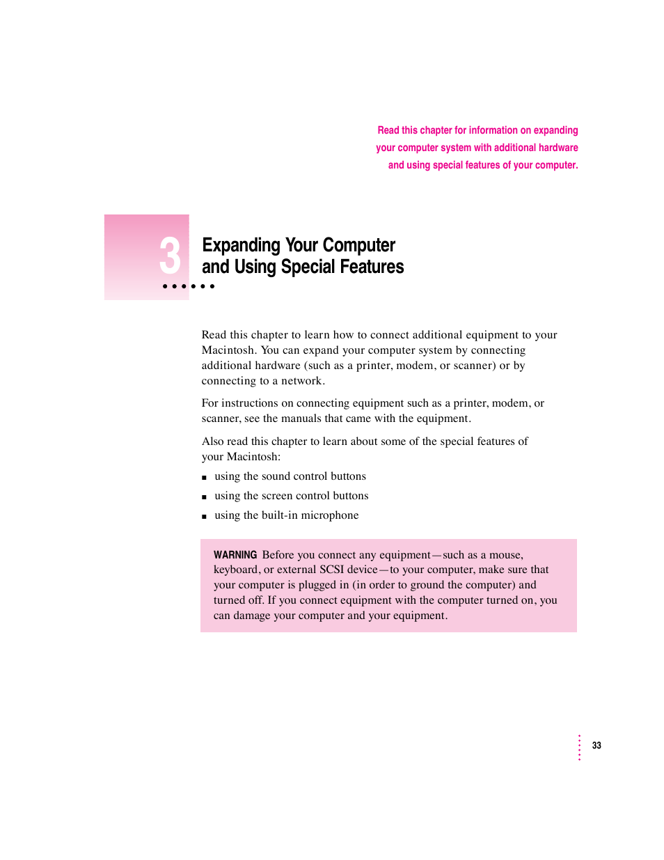 Expanding your computer and using special features | Apple Macintosh Performa 5400 Series User Manual | Page 34 / 184