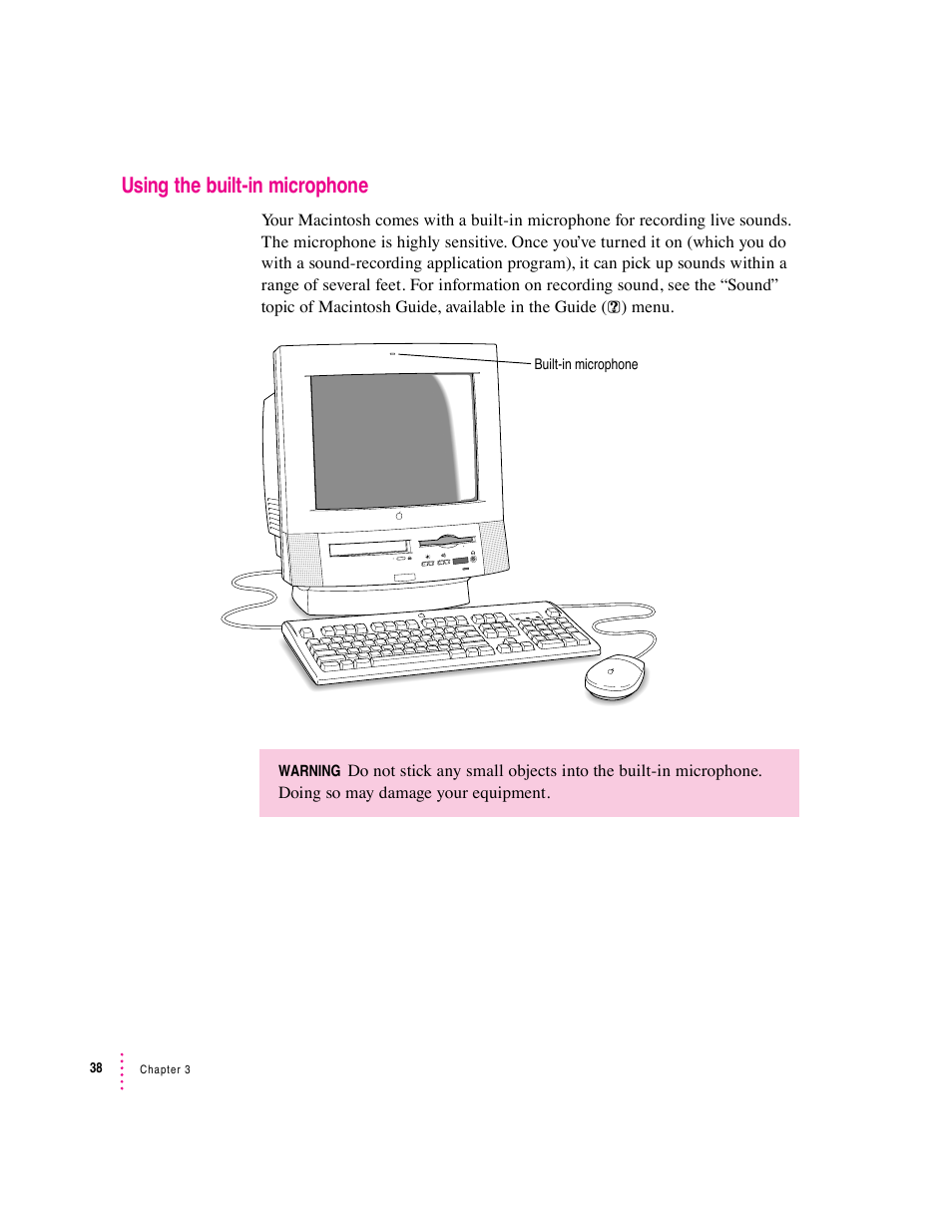 Using the built-in microphone | Apple Macintosh Performa 5400 Series User Manual | Page 39 / 184