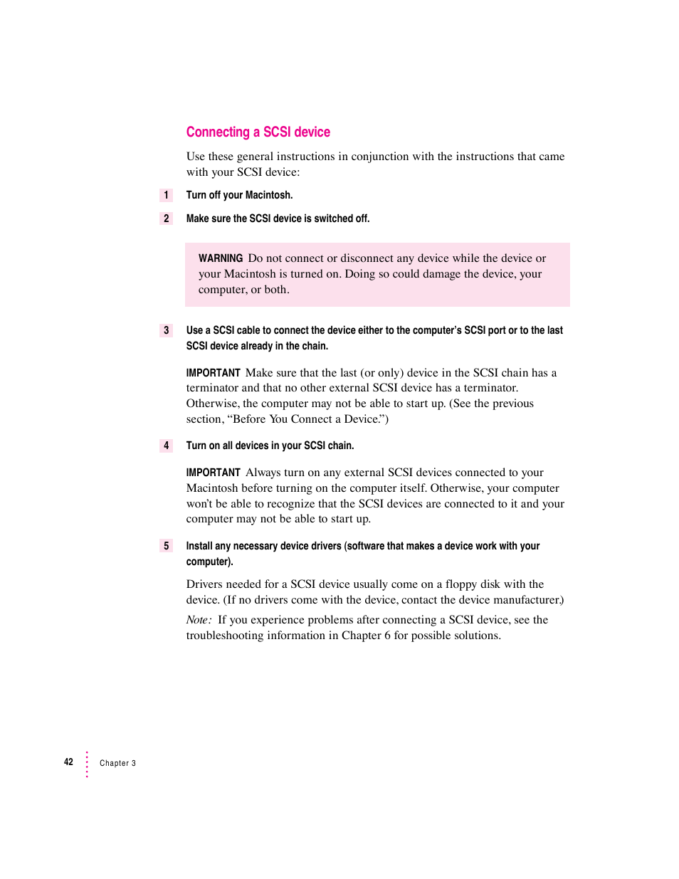 Connecting a scsi device | Apple Macintosh Performa 5400 Series User Manual | Page 43 / 184