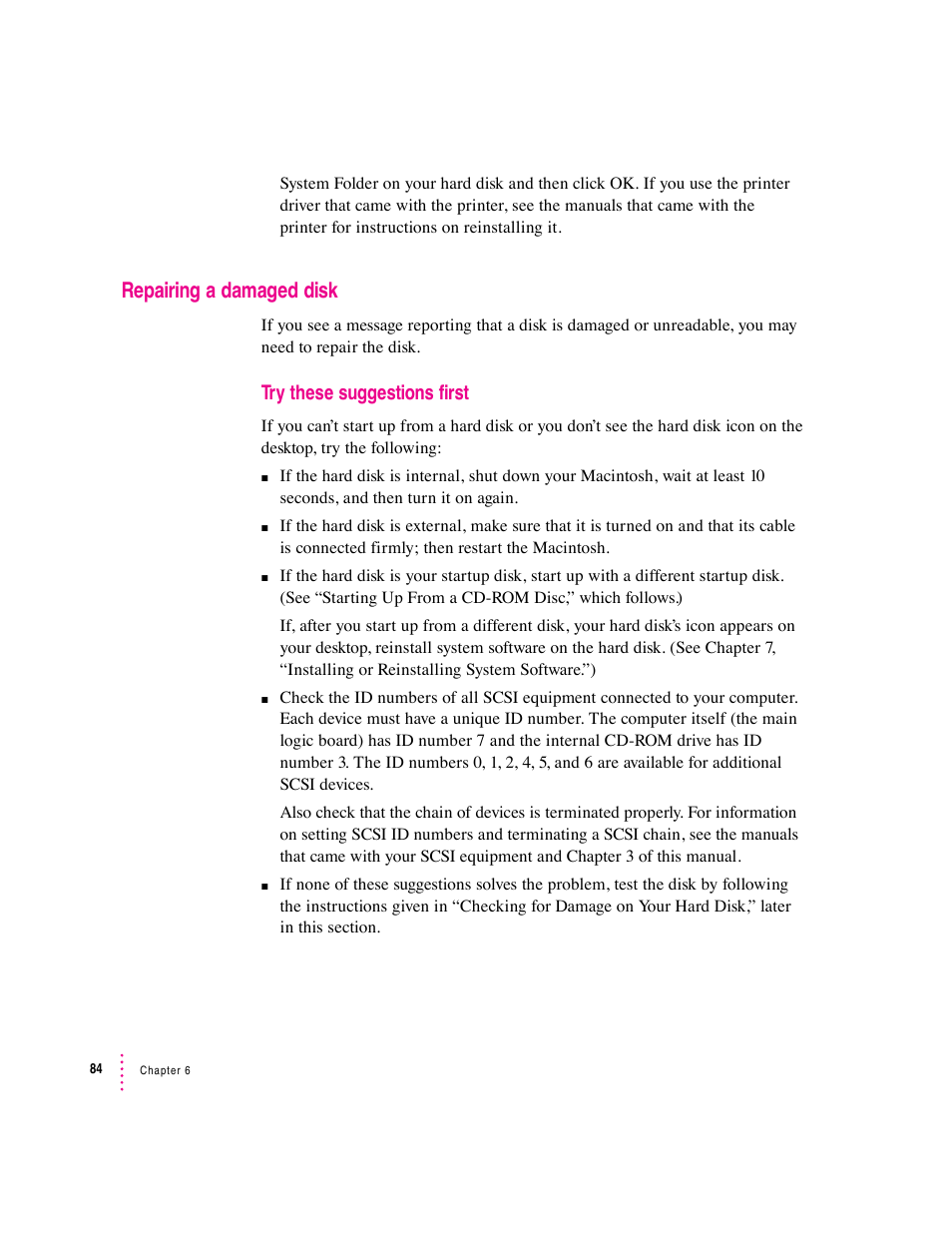 Repairing a damaged disk | Apple Macintosh Performa 5400 Series User Manual | Page 85 / 184