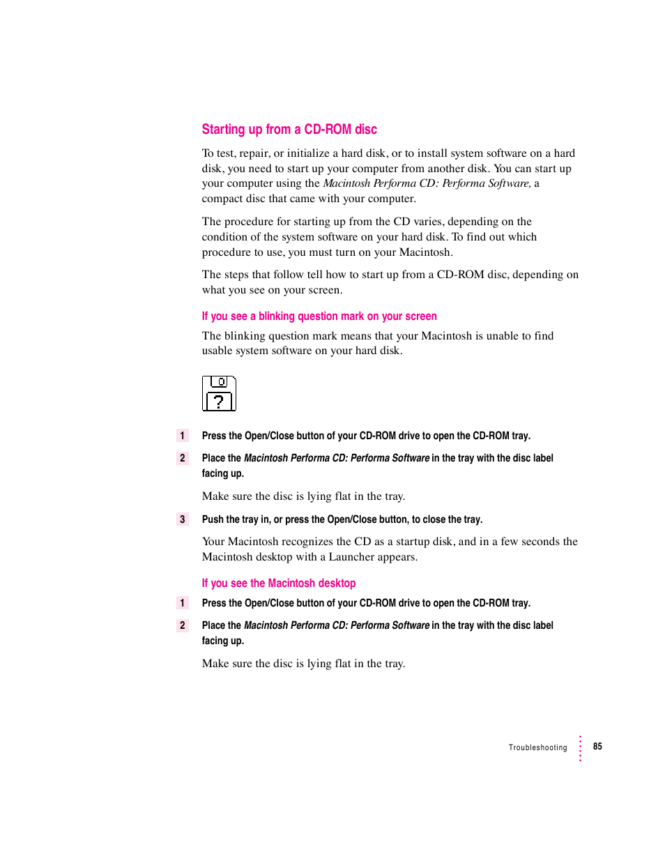 Starting up from a cd-rom disc | Apple Macintosh Performa 5400 Series User Manual | Page 86 / 184