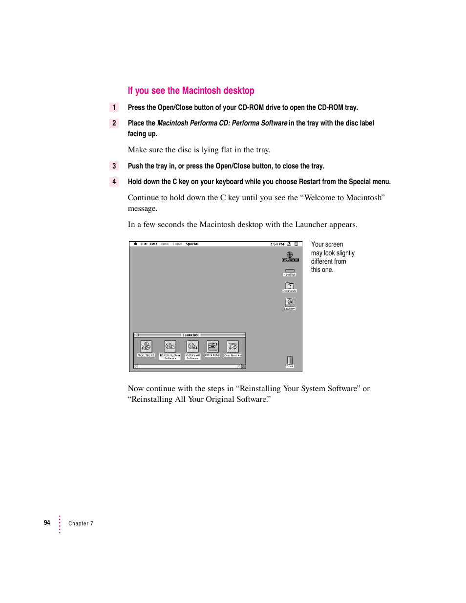 If you see the macintosh desktop | Apple Macintosh Performa 5400 Series User Manual | Page 95 / 184