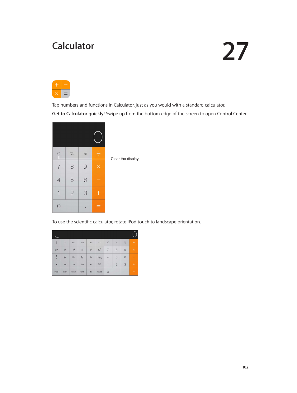 Chapter 27: calculator, Calculator | Apple iPod touch iOS 7.1 User Manual | Page 102 / 144