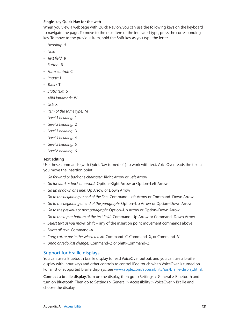 Support for braille displays | Apple iPod touch iOS 7.1 User Manual | Page 121 / 144