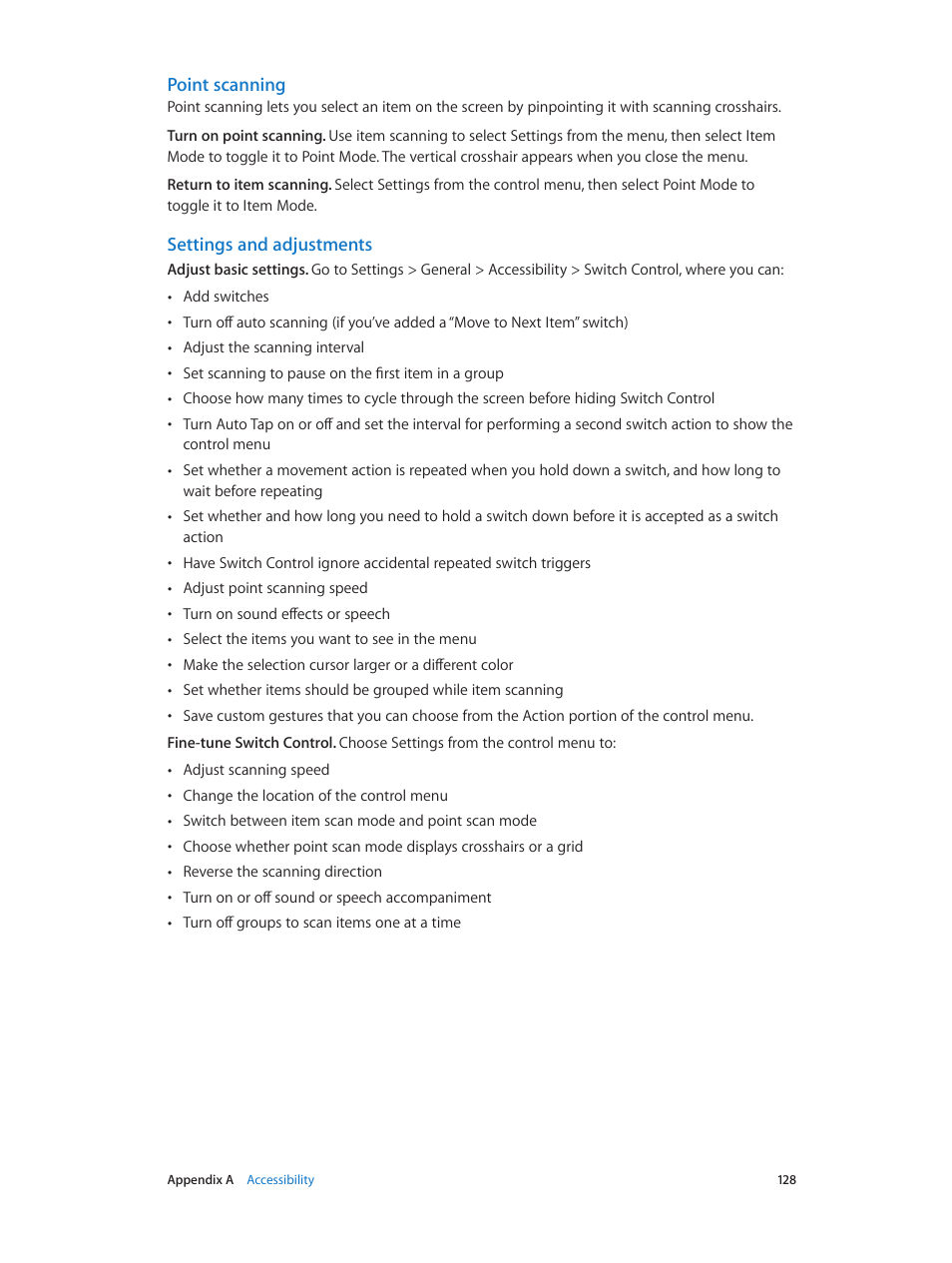 Point scanning, Settings and adjustments | Apple iPod touch iOS 7.1 User Manual | Page 128 / 144