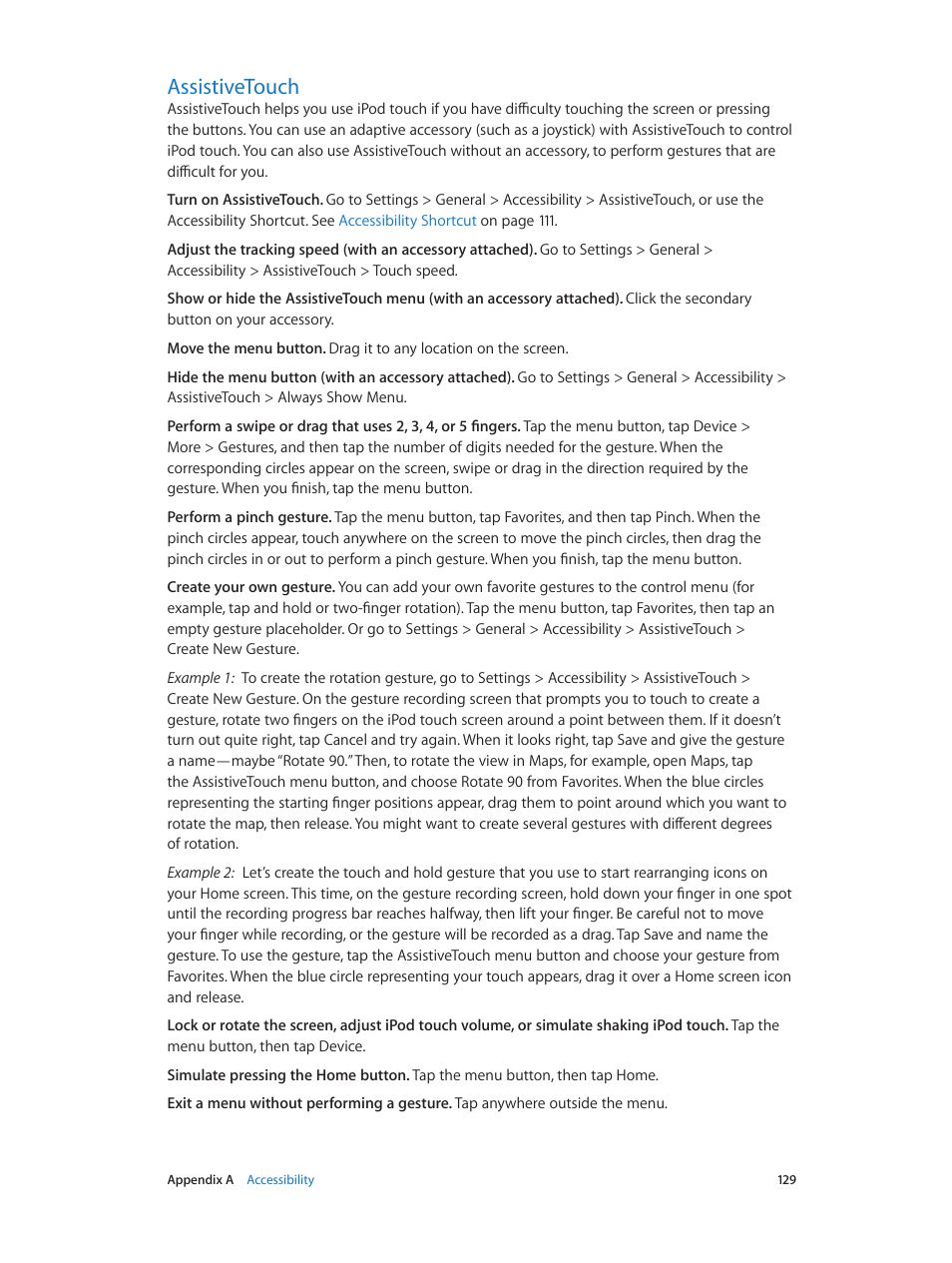 Assistivetouch, 129 assistivetouch | Apple iPod touch iOS 7.1 User Manual | Page 129 / 144