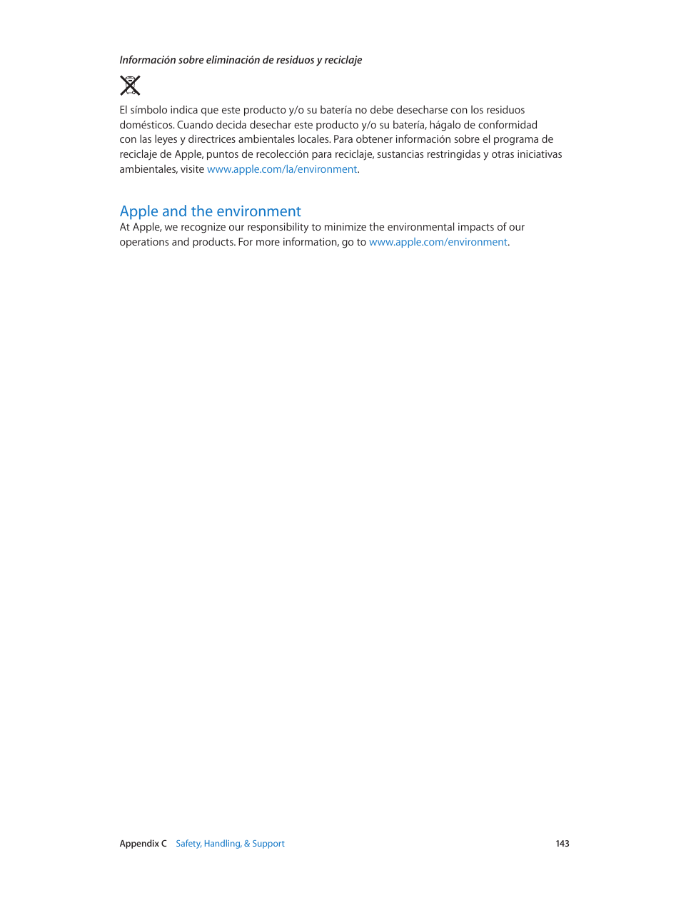 Apple and the environment | Apple iPod touch iOS 7.1 User Manual | Page 143 / 144