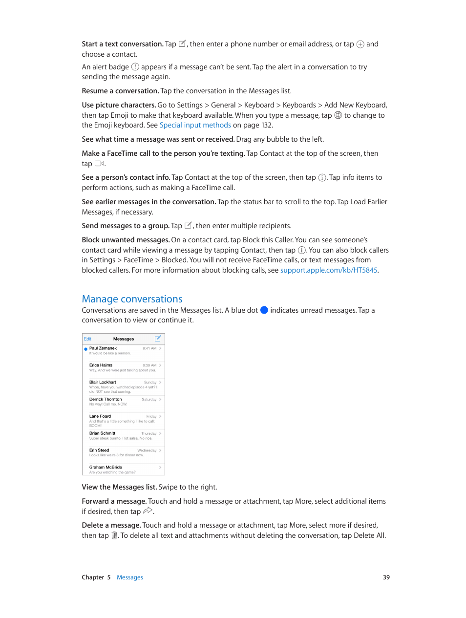 Manage conversations, 39 manage conversations | Apple iPod touch iOS 7.1 User Manual | Page 39 / 144