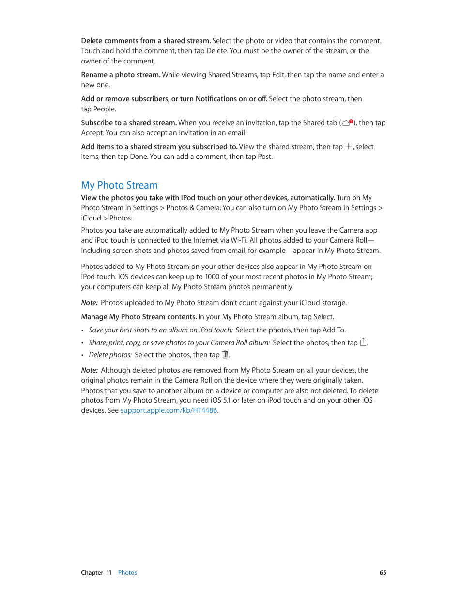 My photo stream, 65 my photo stream | Apple iPod touch iOS 7.1 User Manual | Page 65 / 144