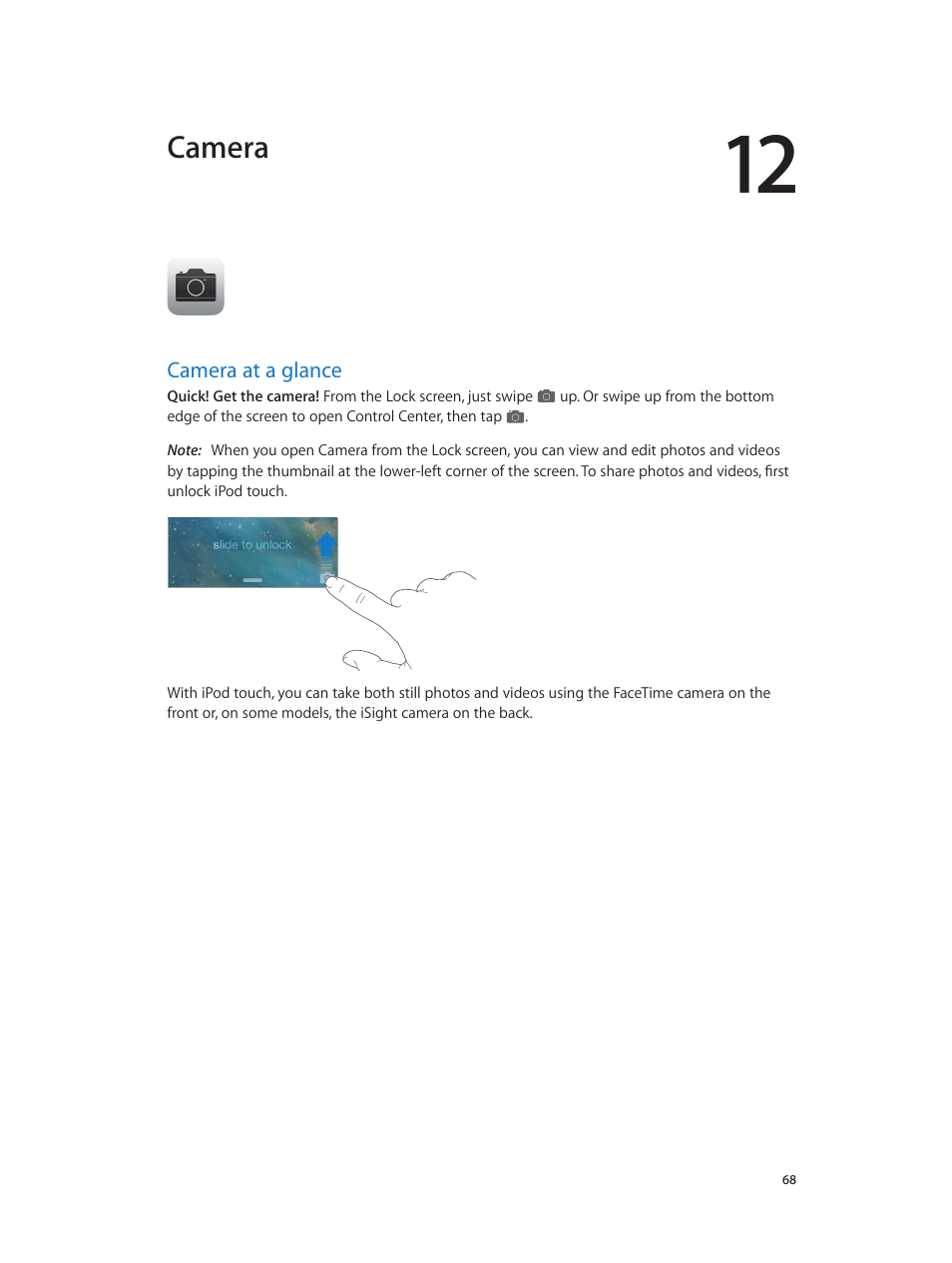 Chapter 12: camera, Camera at a glance, 68 camera at a glance | Camera | Apple iPod touch iOS 7.1 User Manual | Page 68 / 144