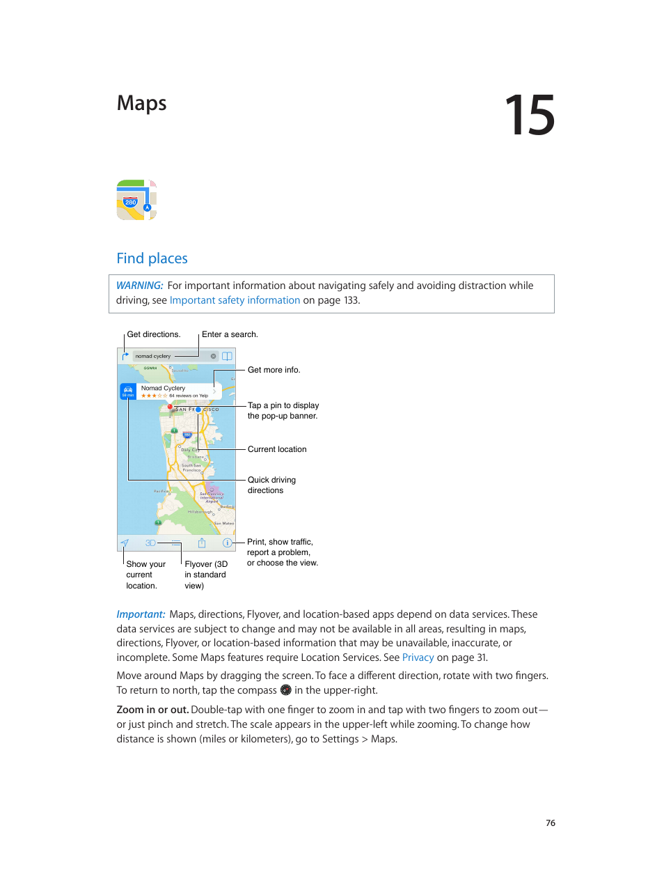 Chapter 15: maps, Find places, 76 find places | Maps | Apple iPod touch iOS 7.1 User Manual | Page 76 / 144