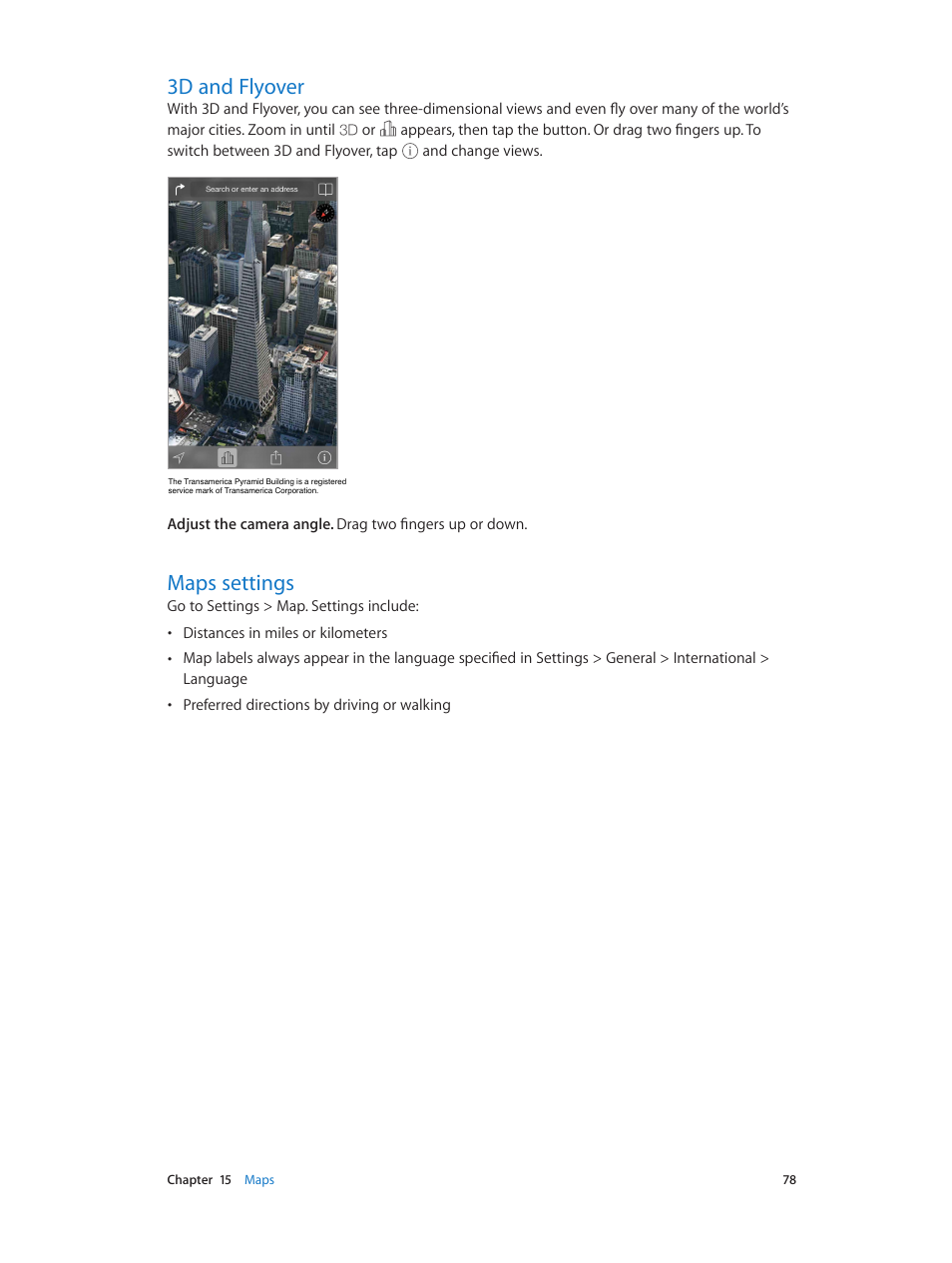 3d and flyover, Maps settings, 78 3d and flyover 78 maps settings | Apple iPod touch iOS 7.1 User Manual | Page 78 / 144