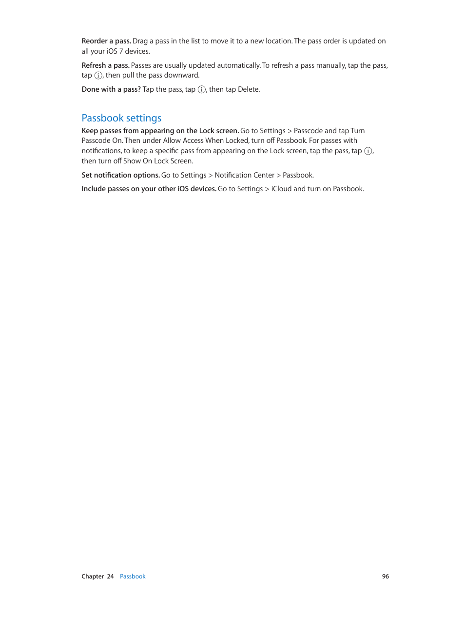 Passbook settings, 96 passbook settings | Apple iPod touch iOS 7.1 User Manual | Page 96 / 144