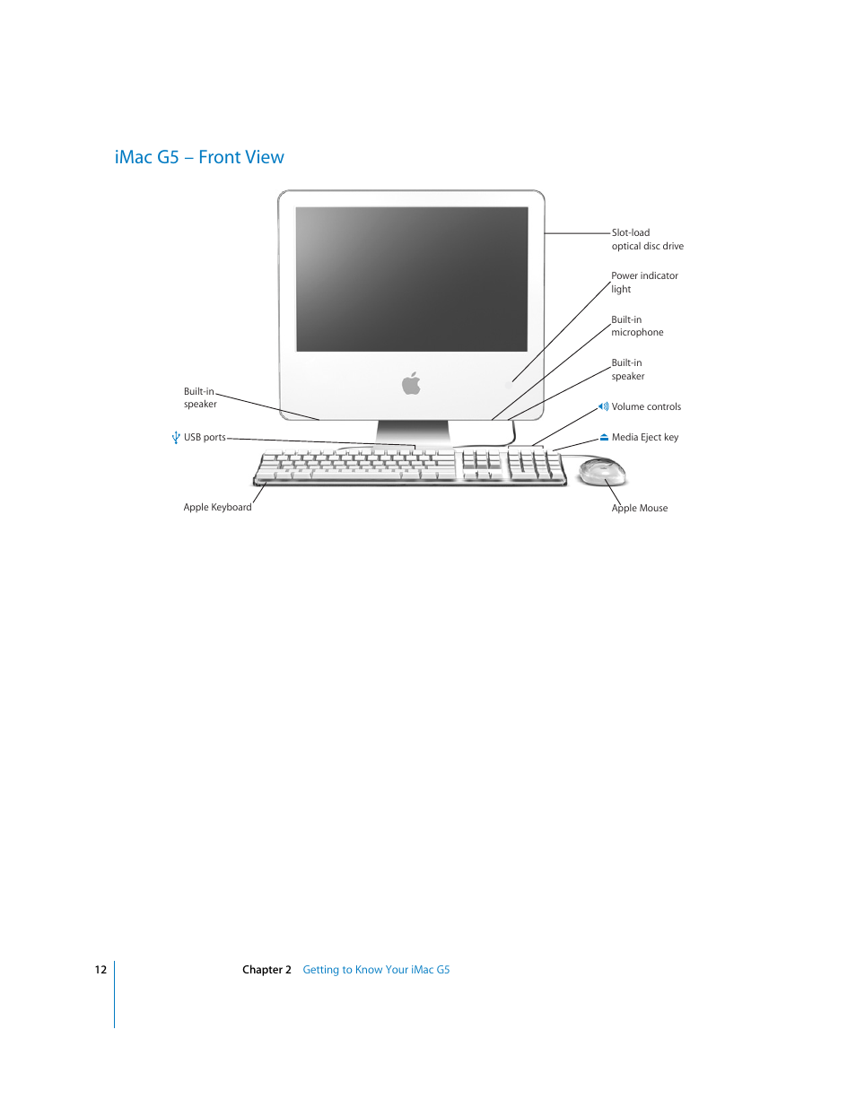 Imacg5 – front view, Imac g5 – front view | Apple iMac G5 User Manual | Page 12 / 96