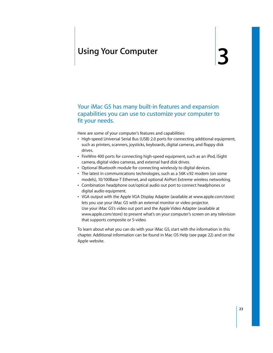 Using your computer, Chapter, Chapter 3, “using your computer | Apple iMac G5 User Manual | Page 23 / 96