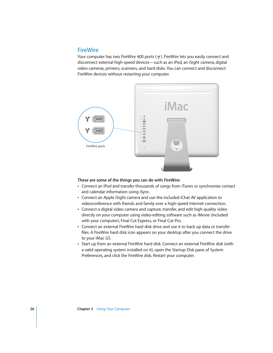 Firewire | Apple iMac G5 User Manual | Page 26 / 96