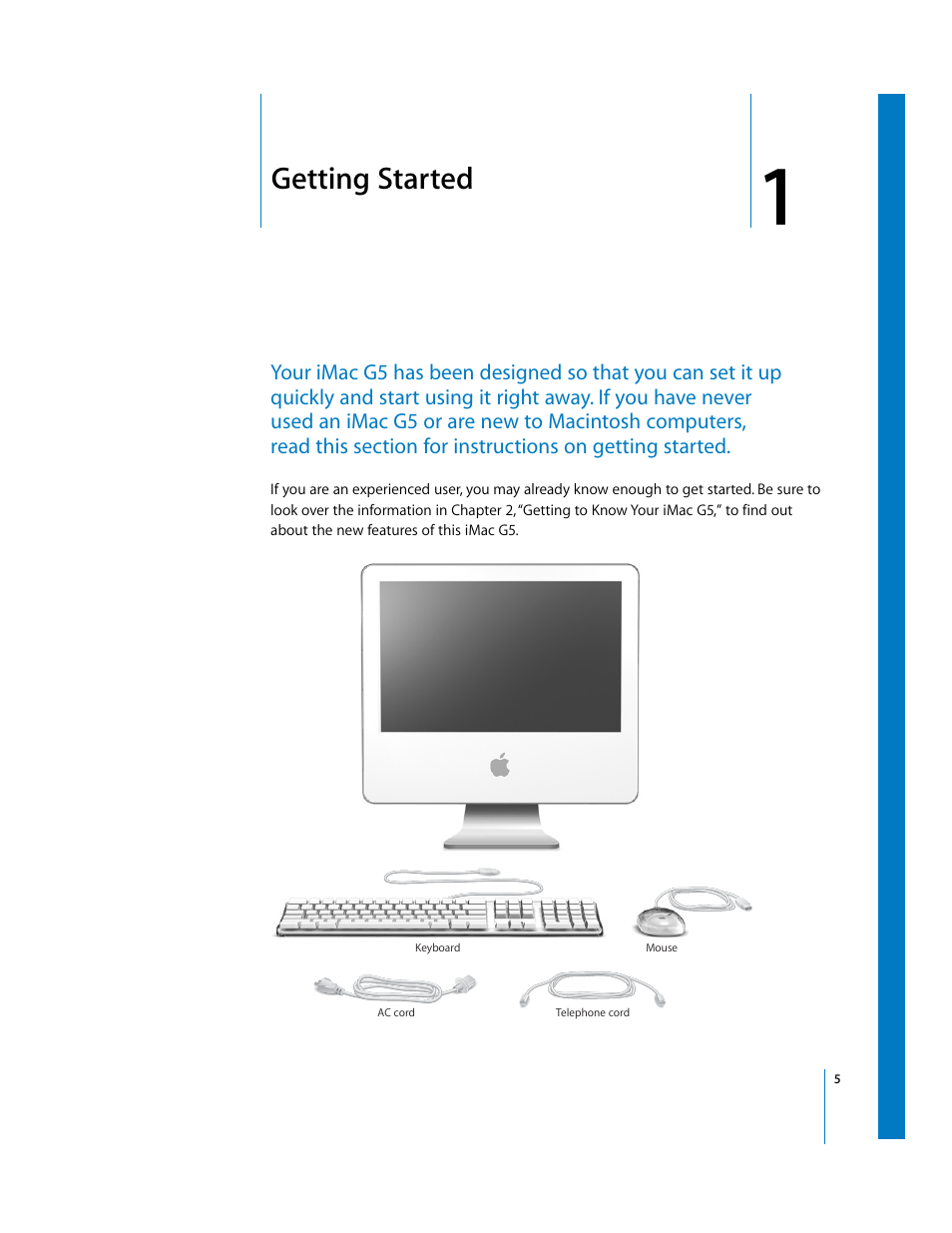 Getting started, Chapter | Apple iMac G5 User Manual | Page 5 / 96