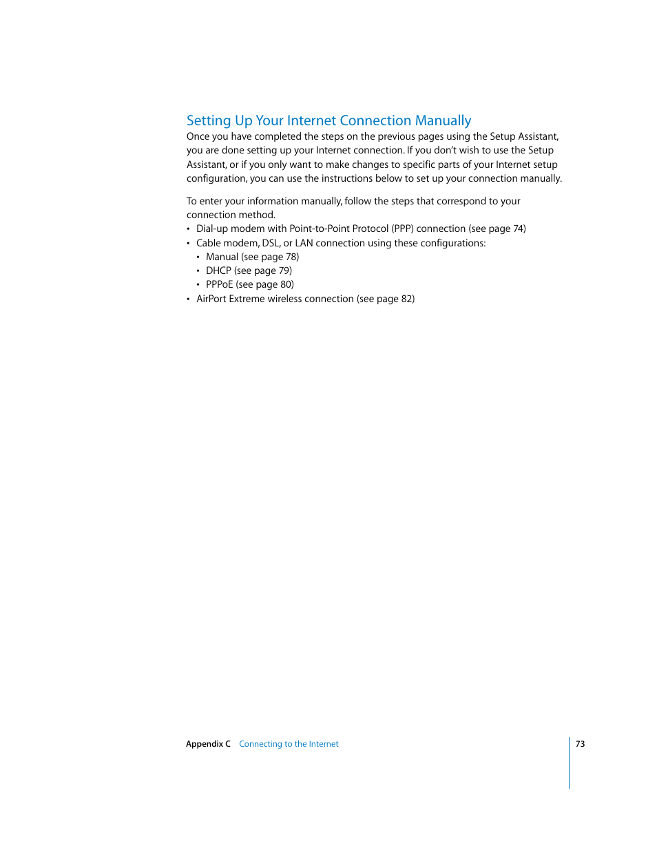 Setting up your internet connection manually | Apple iMac G5 User Manual | Page 73 / 96
