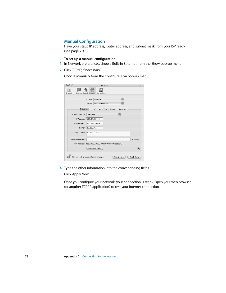 Manual configuration | Apple iMac G5 User Manual | Page 78 / 96