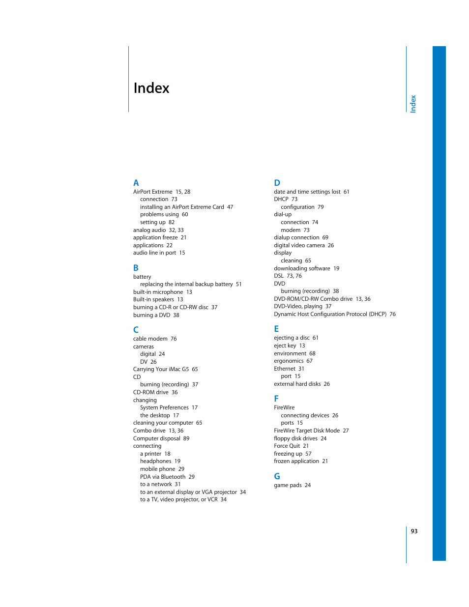 Index | Apple iMac G5 User Manual | Page 93 / 96